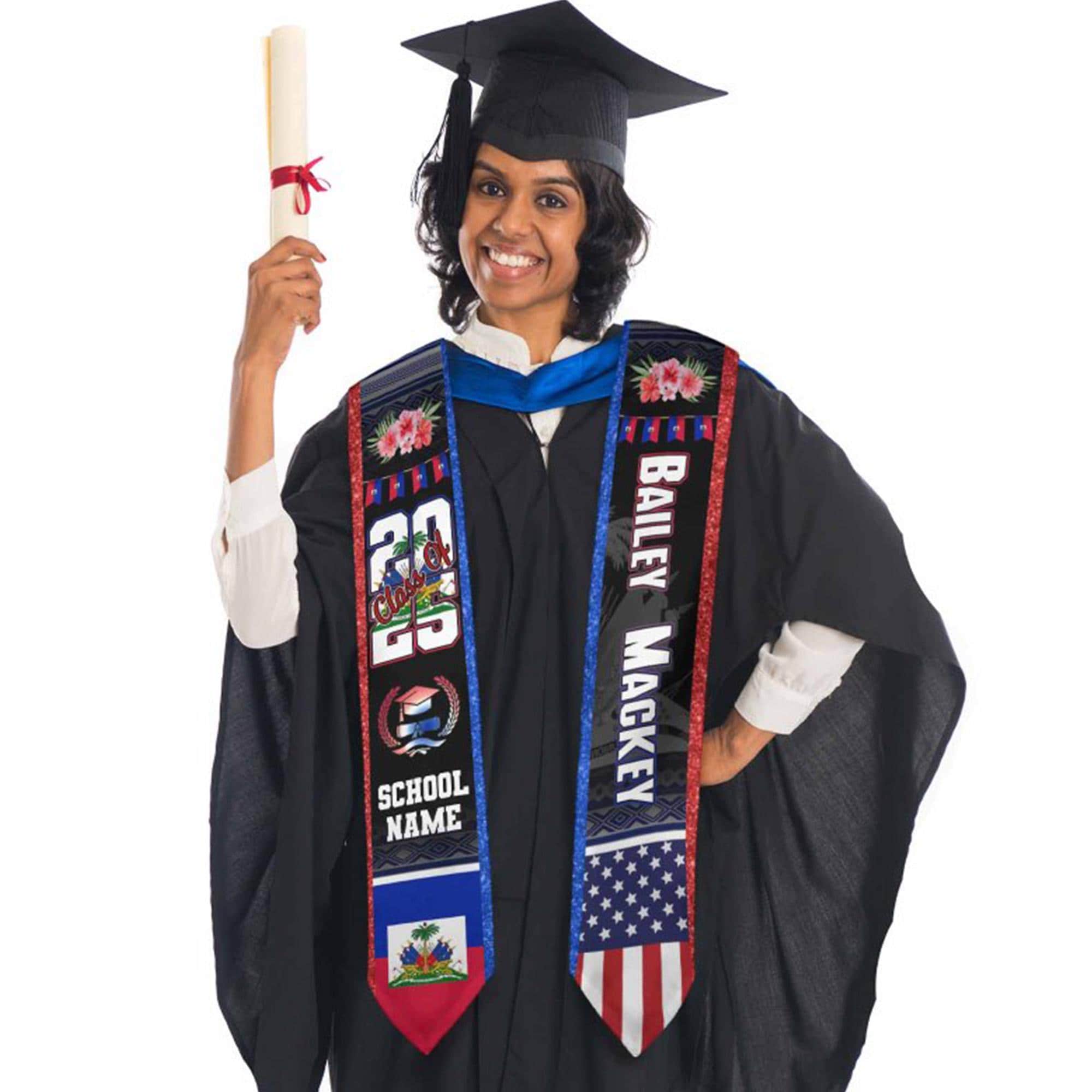 Mexican Graduation Sash Stole For Class Of 2025 - Serape Hispanic Stole With Mexican Flags, Cultural Heritage Celebration
