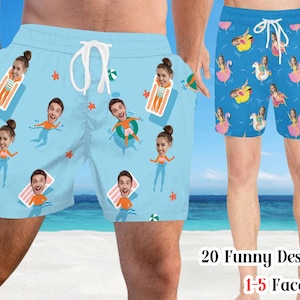 Custom Face Men&#39;s Swim Trunks: Personalized Beach Shorts