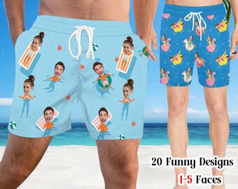 Custom Face Men's Swim Trunks: Personalized Beach Shorts