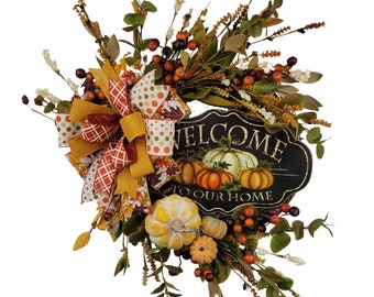 Rustic Farmhouse Pumpkin Wreath: Thanksgiving Autumn Door Decor