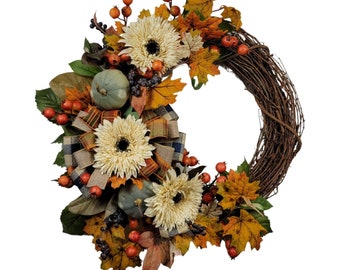 Fall Pumpkin Wreath: Farmhouse Autumn Door Decor