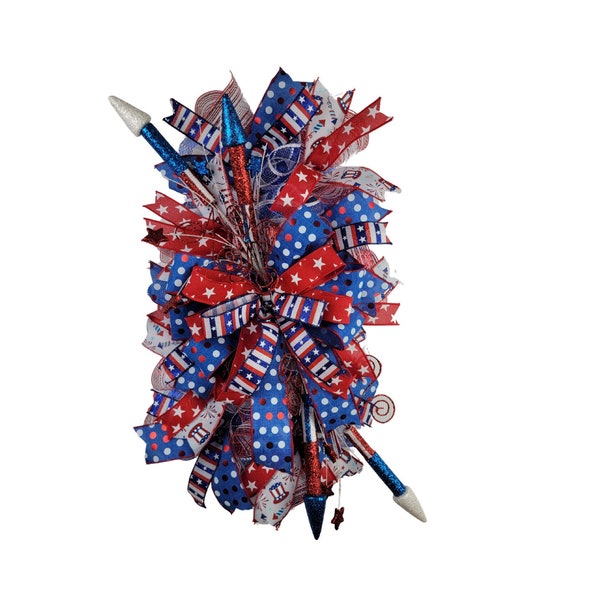 Patriotic 4th Of July Door Hanger, July 4th Firecracker Swag, Patriotic Outdoor Mesh Wreath, Patriotic Table Runner, Patriotic Centerpiece