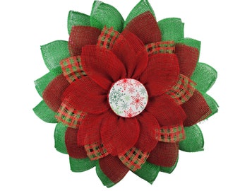 Thin Christmas Wreath for Front Door, Poinsettia Door Hanger, Christmas Welcome Door Hanger, Christmas Flower Wreath for Outside Porch