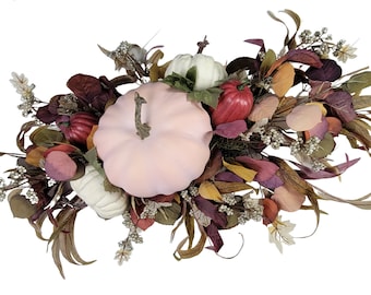 Pink Pumpkin Thanksgiving Centerpiece: Mauve Fall Table Decor