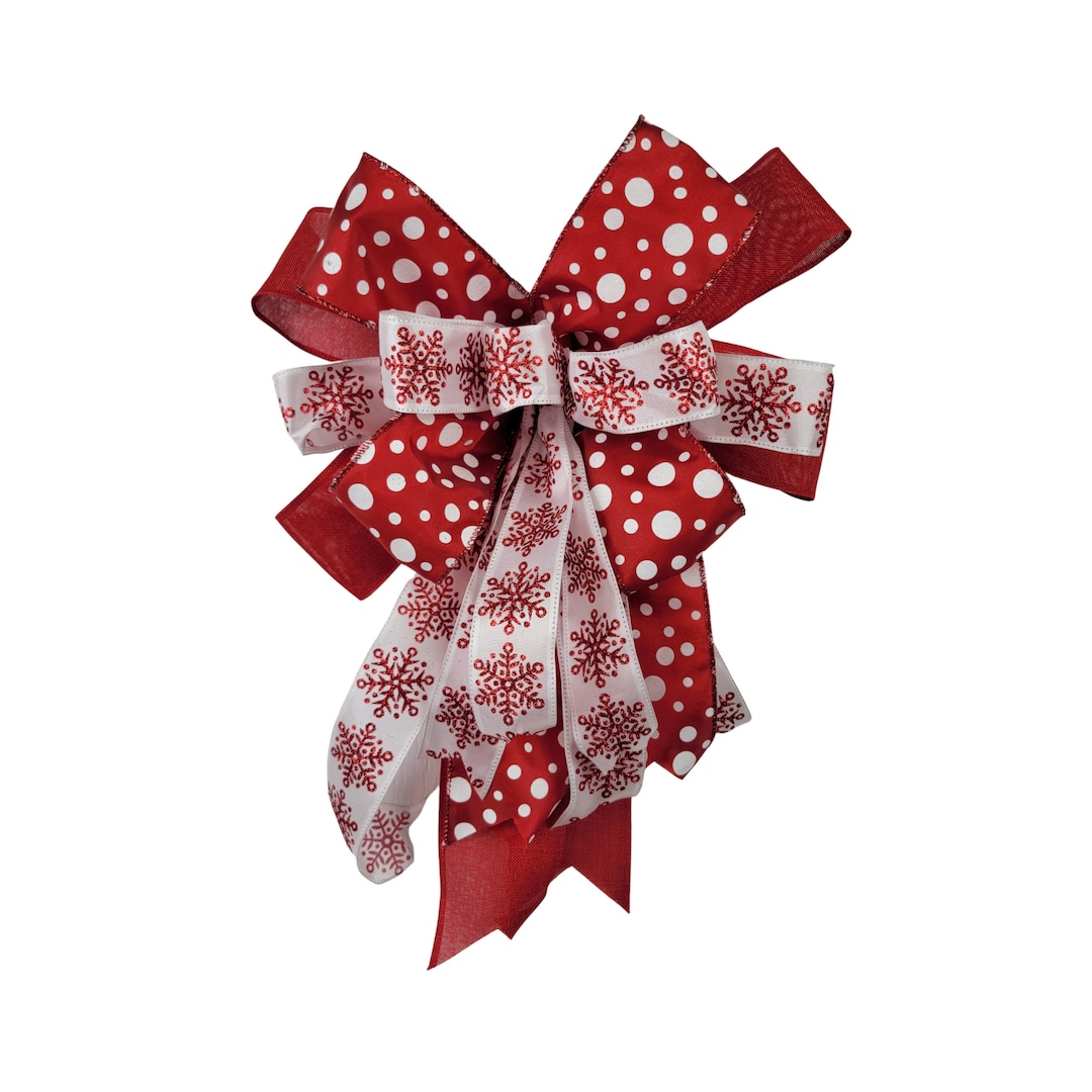 Red and White Christmas Bow for Mailbox, Christmas Bow for Outside