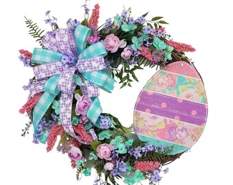 Farmhouse Easter Egg Wreath, Easter Front Door Wreath, Purple Easter Wreath, Easter Wreath for Front Door, Easter Wreath for Outside
