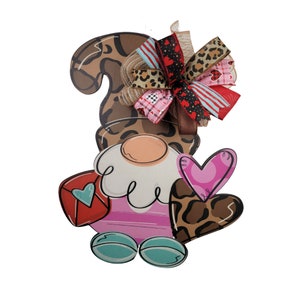 Valentine Gnome Door Hanger for Front Door, Valentine Doorhanger for Door, Leopard Valentines Door, Gnome for Valentines Day,