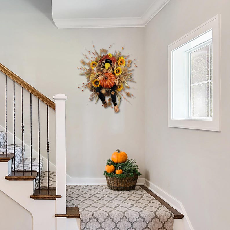 mock up of wreath in stairwell