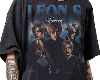 Retro jaren 90 vintage Leon Scott Kennedy bootleg T-shirt, Leon Kennedy grafische retro T-shirt, Resident Evil cadeaus voor vrouwen en mannen T-shirt uniseks