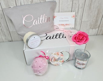 Personalised Gifts Pamper Box Spa Box Birthday Gift For Best Friend Self Care Package, Mum, Sister Luxury Hamper Cheer Up Gift - Rose & Gold