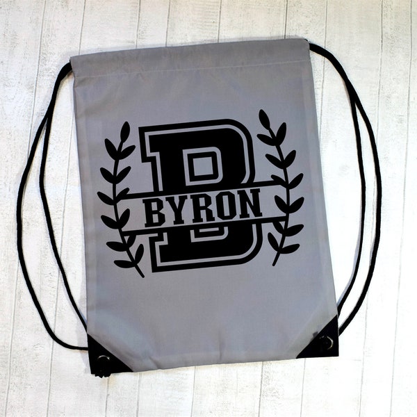 Baseball Monogram Drawstring Bag, Varsity College Name Gym Sac PE Kit Bag, Personalised Monogram Bag for For Kids