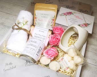 Personalised Birth Candle Spa Set, Hamper Pamper Wax Melt and Burner Gift Box, Birthday Gift for Her