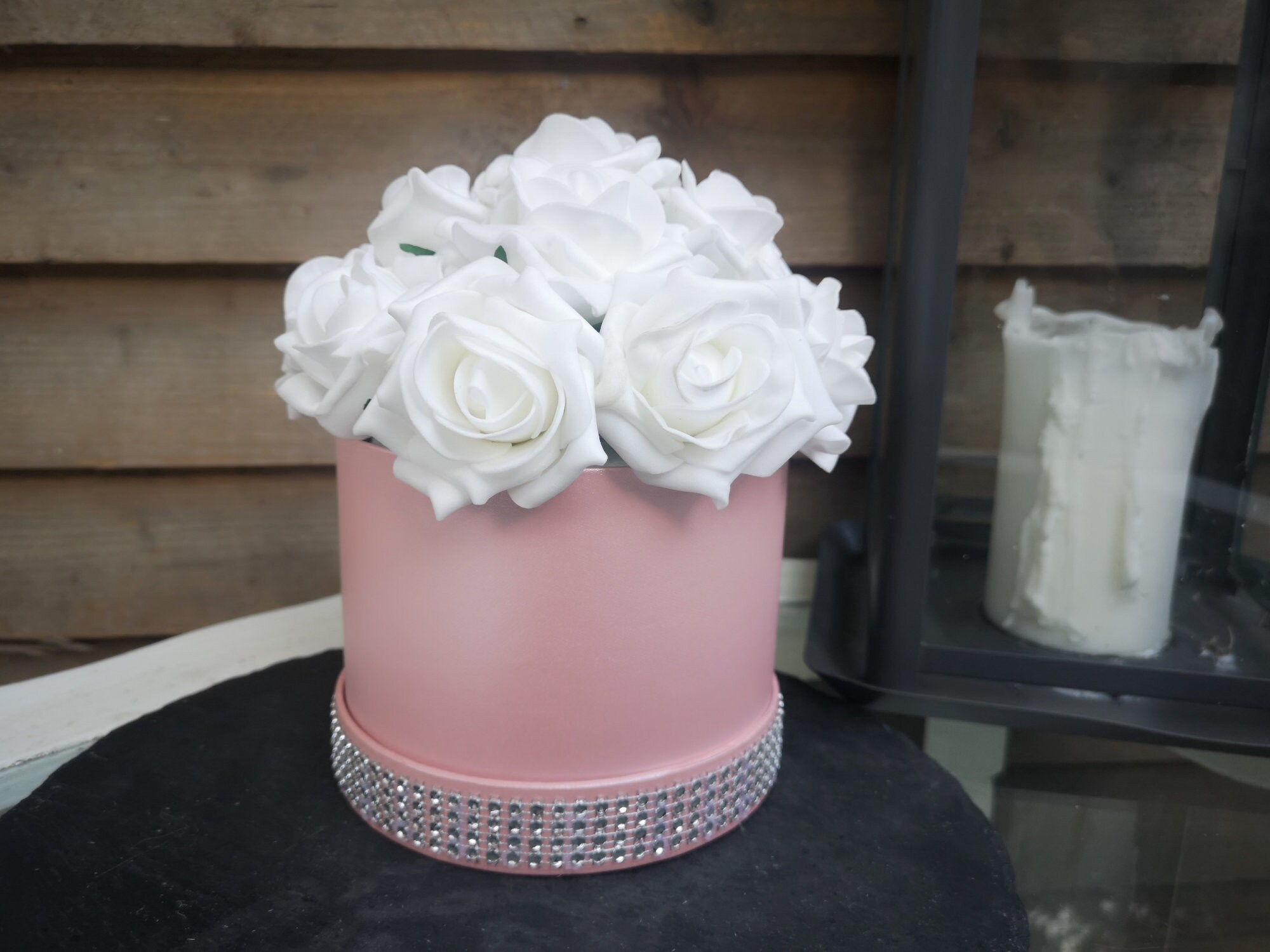 Personalised Rose Hat Box Diamante Bespoke Light Pink Flower Etsy