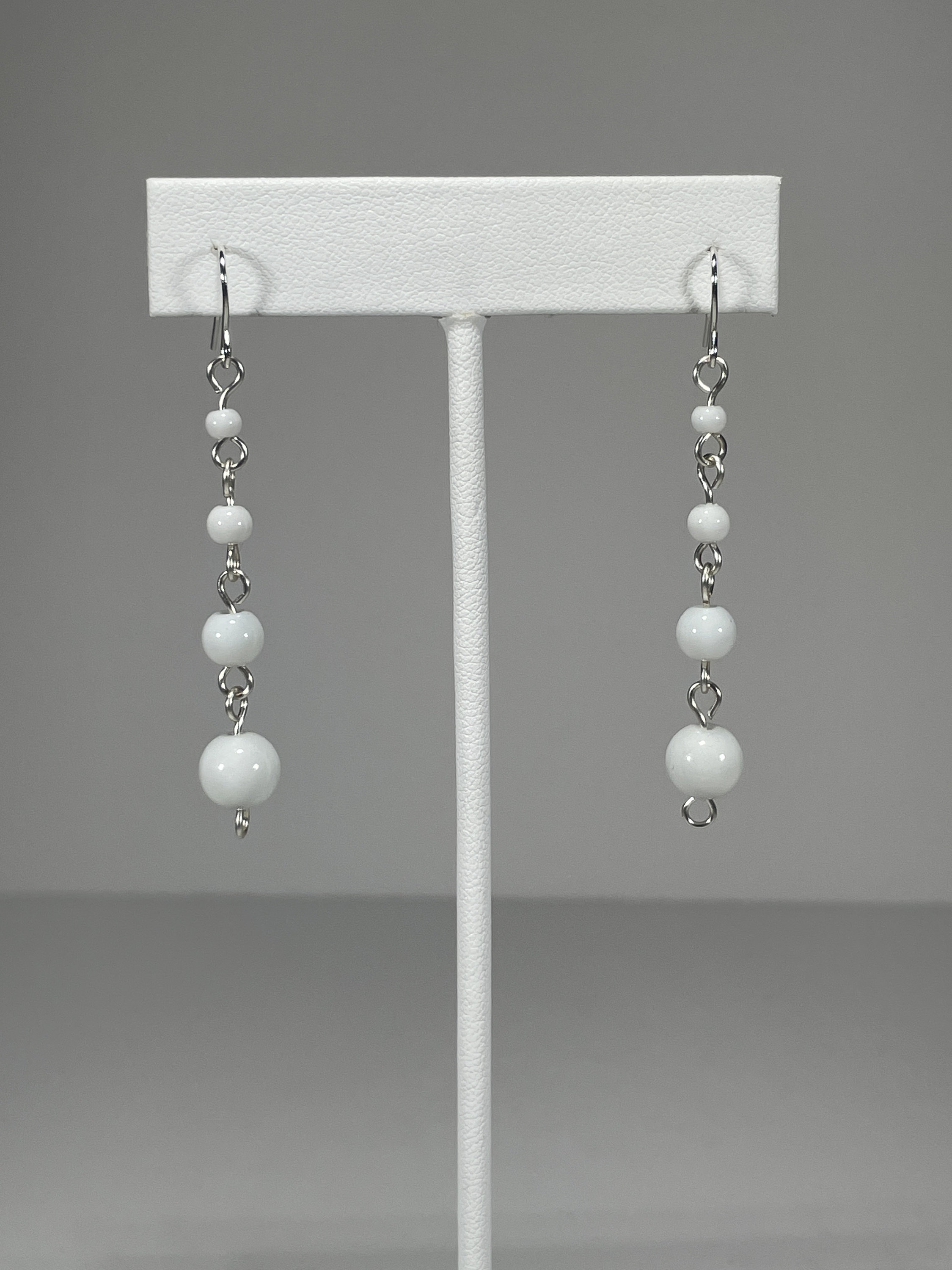 White Dangle Earrings Beaded Earrings Etsy