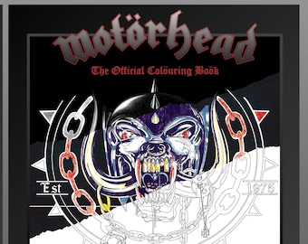 May include: A black and white colouring book cover featuring a snarling cartoon skull with chains and the text "Motörhead The Official Colouring Book Est 1975".