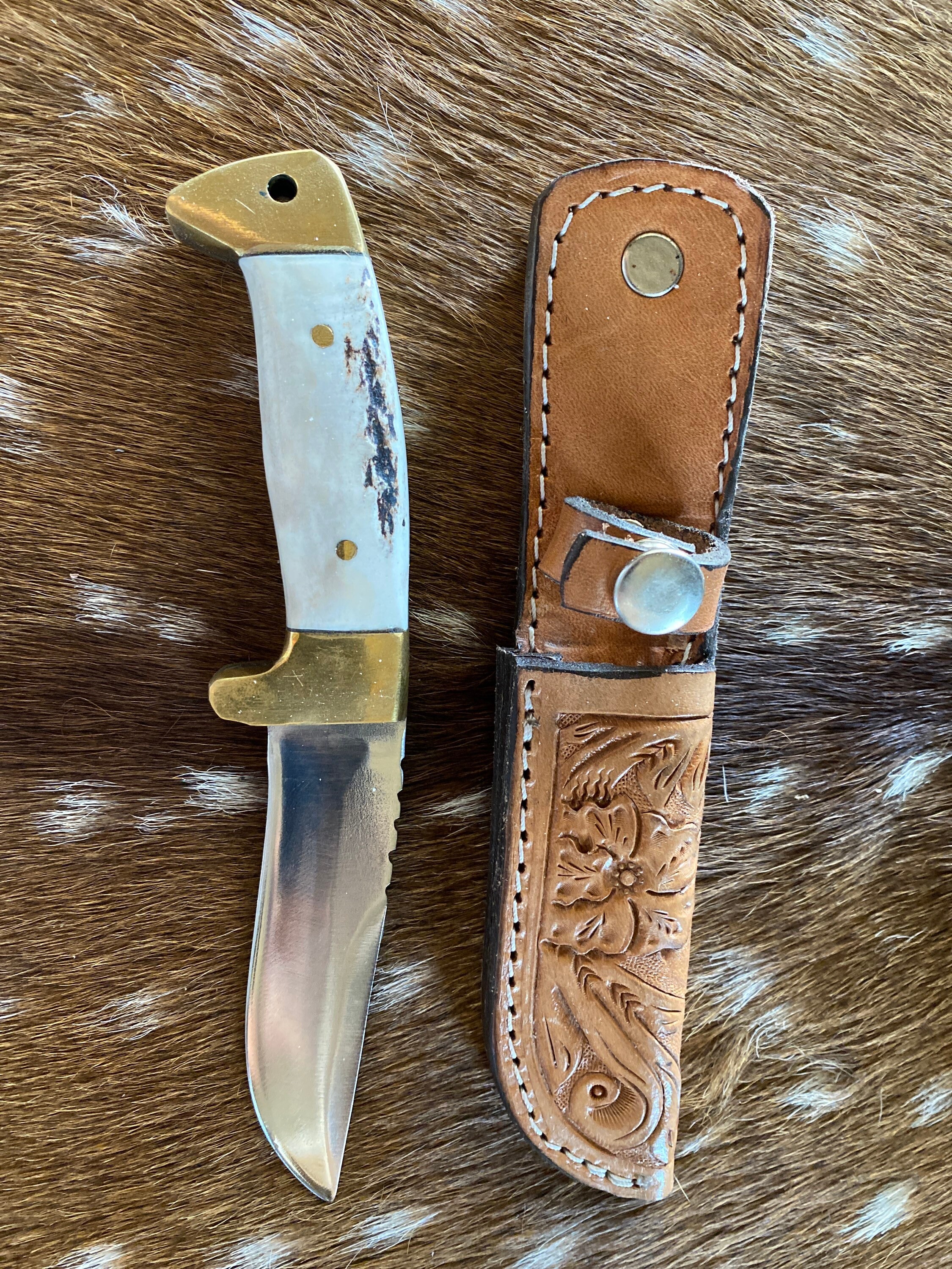 Hand made knife deer antler handle Etsy