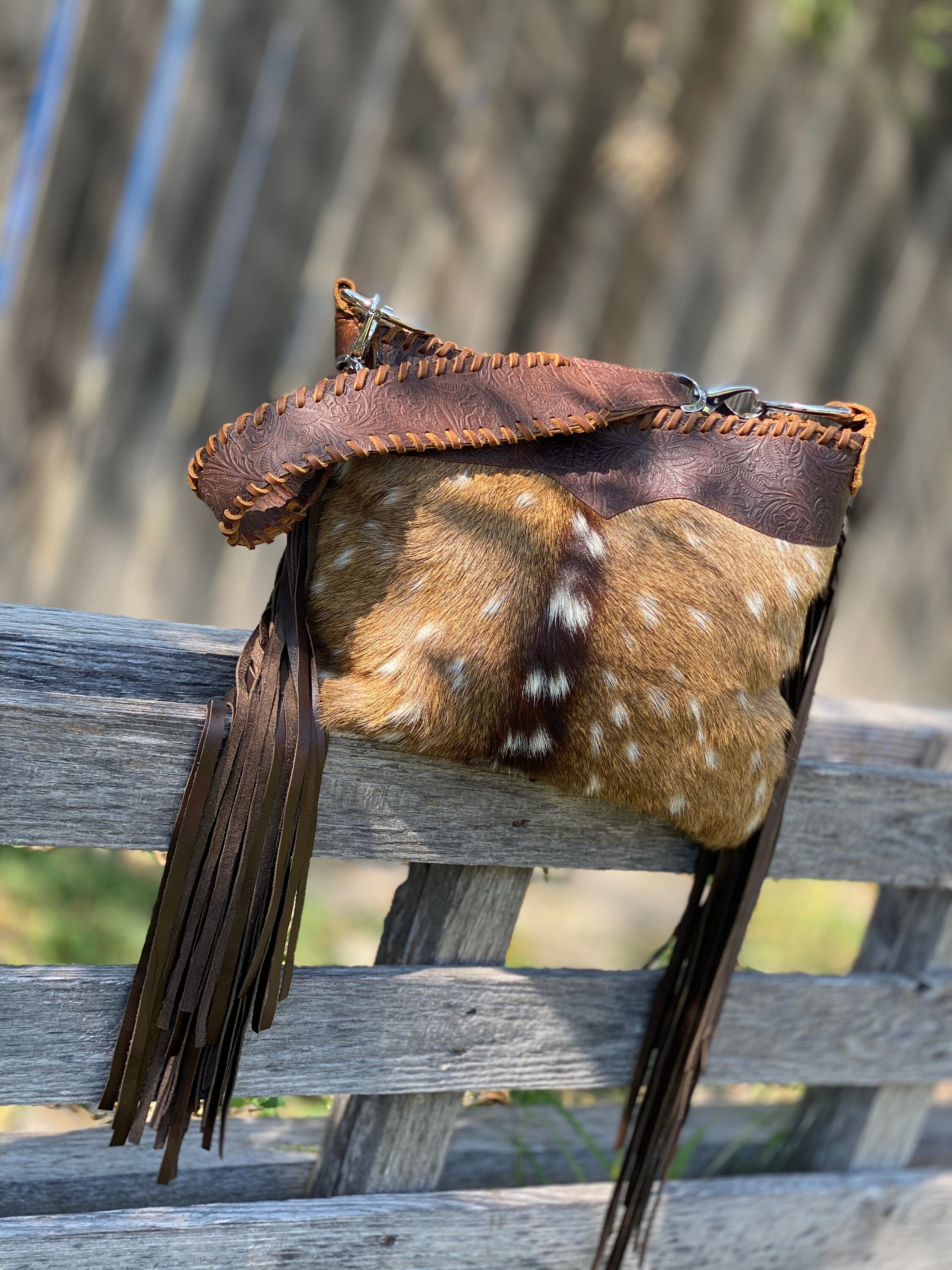 Axis Deer Hide Purse With Fringe Etsy