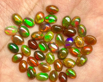 AAAA++++ Top Quality 6-8 MM 15-20 Peaces Natural Black Ethiopian Opal Cabochon Lot Welo Opal Crystal Loose Gemstone Making Jewelry