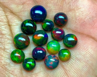 Round Ethiopian Black Opal Gemstones, Natural Cabochon Lot, Fire Opal Loose Stones, Jewelry Making Supplies, October Birthstone