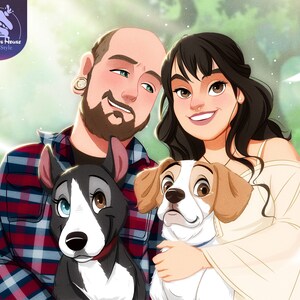 Disney Style, Custom Disney Portrait, Cartoon Style Couple Family Portrait, personalised gift disney,Gift for her,Illustrations of myself