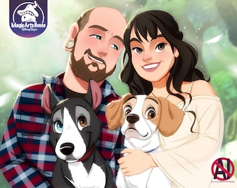 MAH | Disney Style Portrait, Disney drawing, cartoon portrait, Christmas Disney Gift, pet portrait from photo, custom portrait