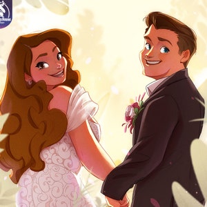 Estilo Disney / Retrato personalizado de Disney, Regalo de boda, regalo para esposa, Nuevas parejas, Regalo de aniversario, Regalo de Navidad