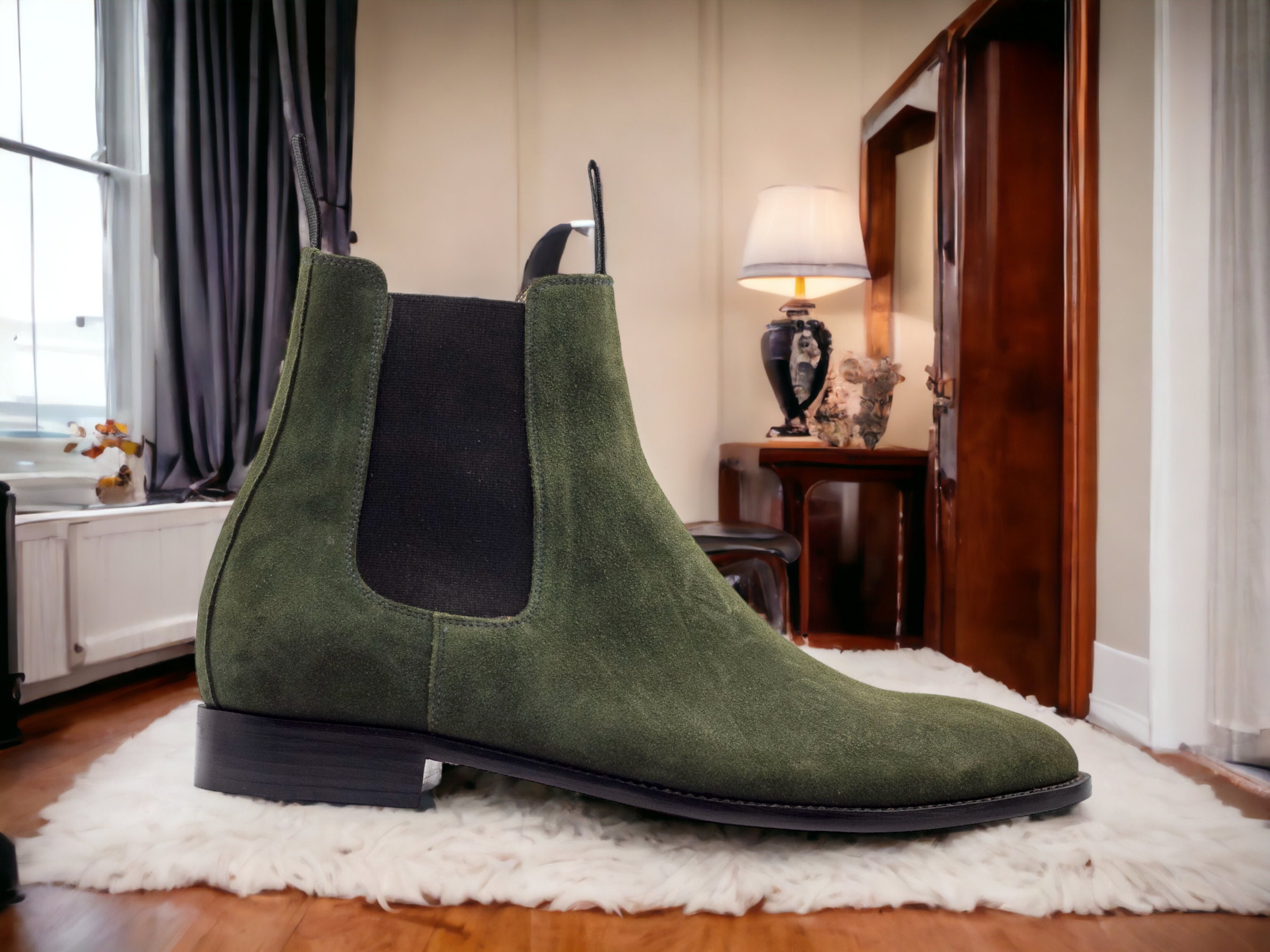Long green suede boots cheap