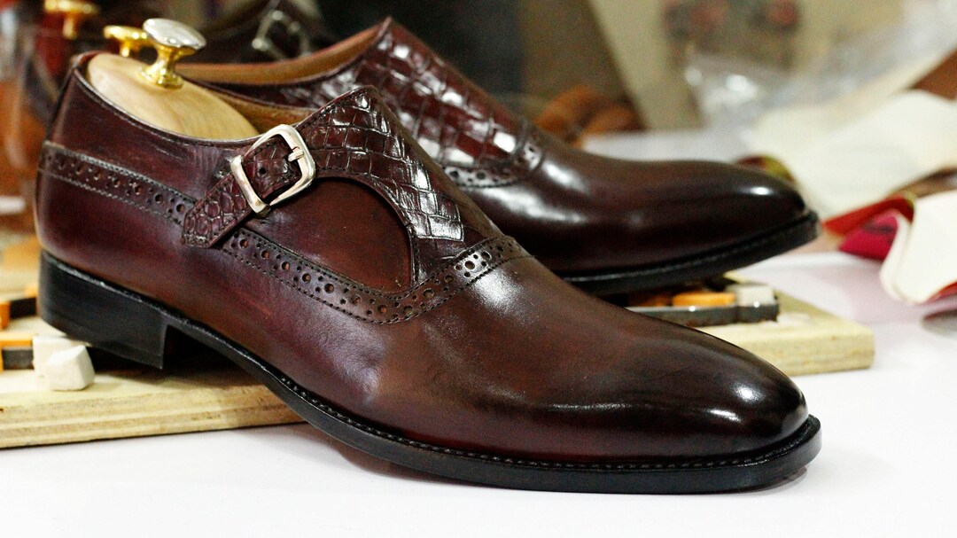 Bespoke Handmade Brown Shoes Single Monk Strap Shoes Dress Etsy UK