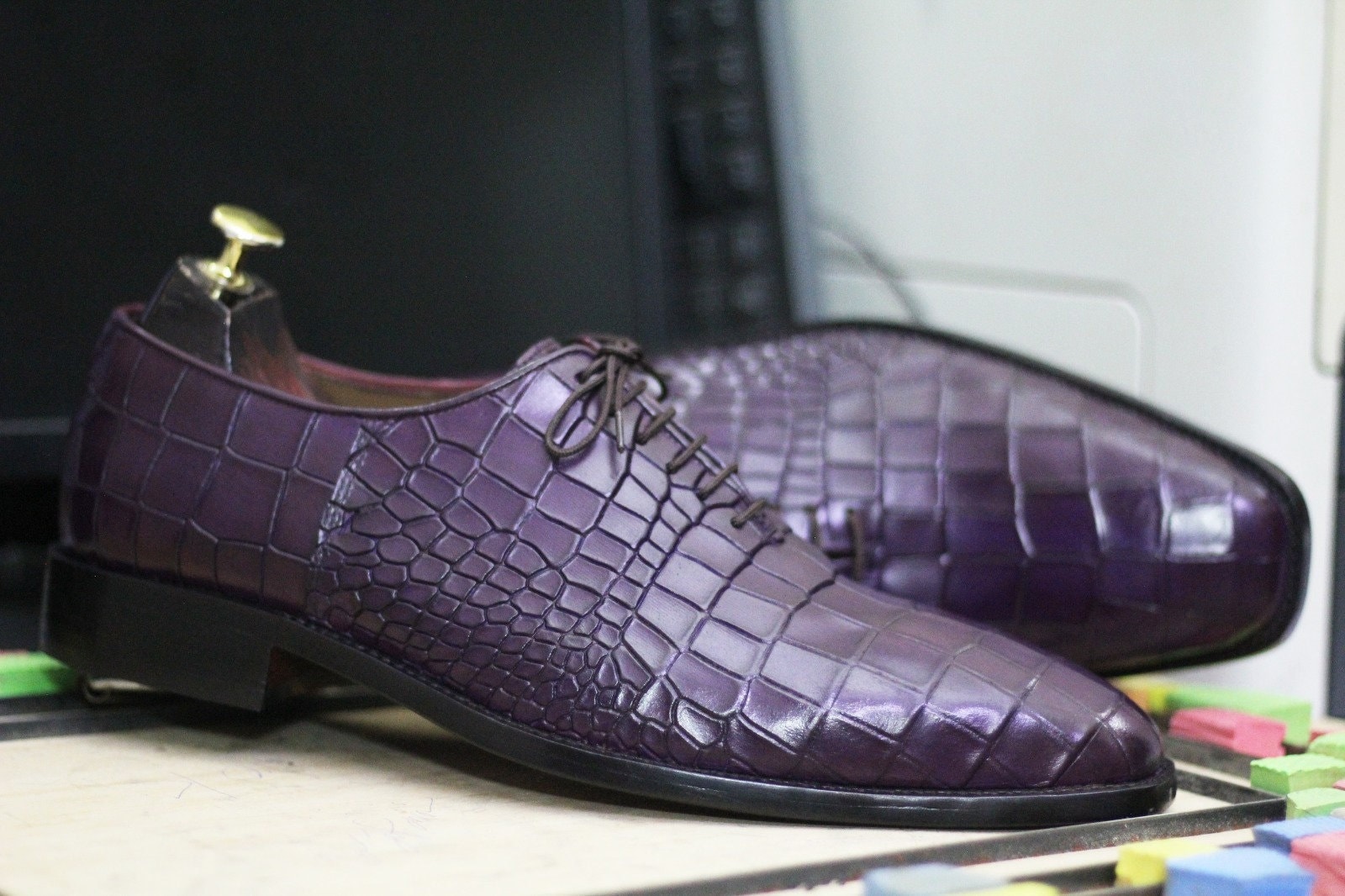  Men's Crocodile Print Oxford Shoes Dress Shoes Classical  Business Dress Shoes for Men 1779 Blue EU 38=US 5.5