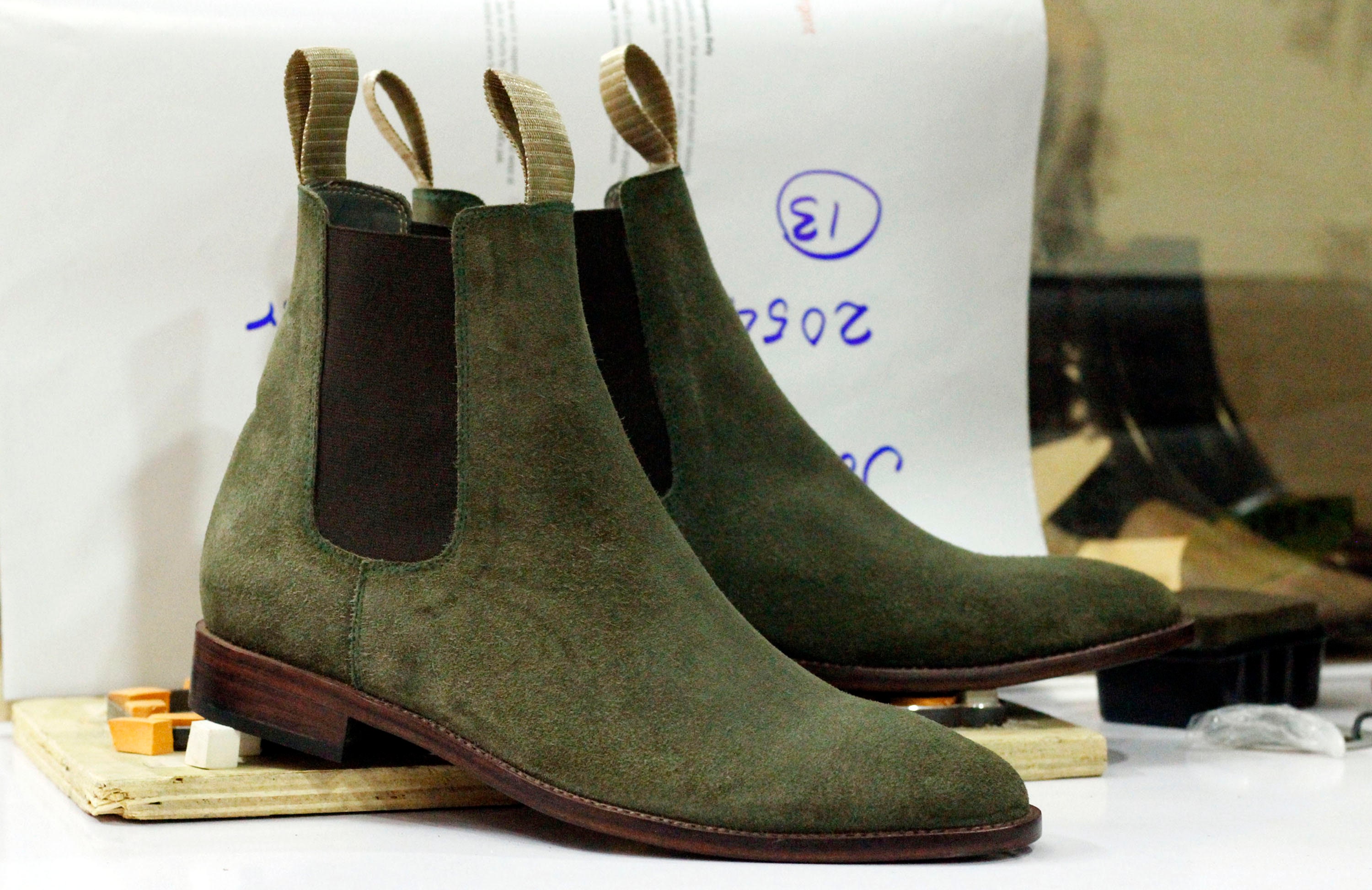 Bespoke Handmade Suede Chelsea Boots Olive Green Dress Formal - Etsy