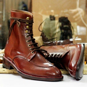 Handmade Leather Split Toe Boots, Bespoke Brown Dress Formal Boots, Men ...