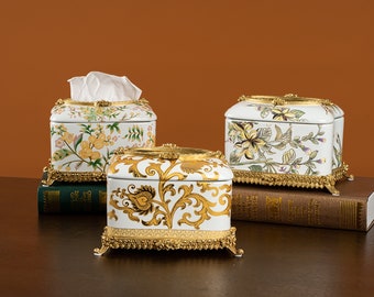 Taschentuchhalter, Tissue Box Cover Halter, chinesische Keramik Tissue Box Cover Halter, Tissue Box Rechteck, Chinoiserie Wohnkultur