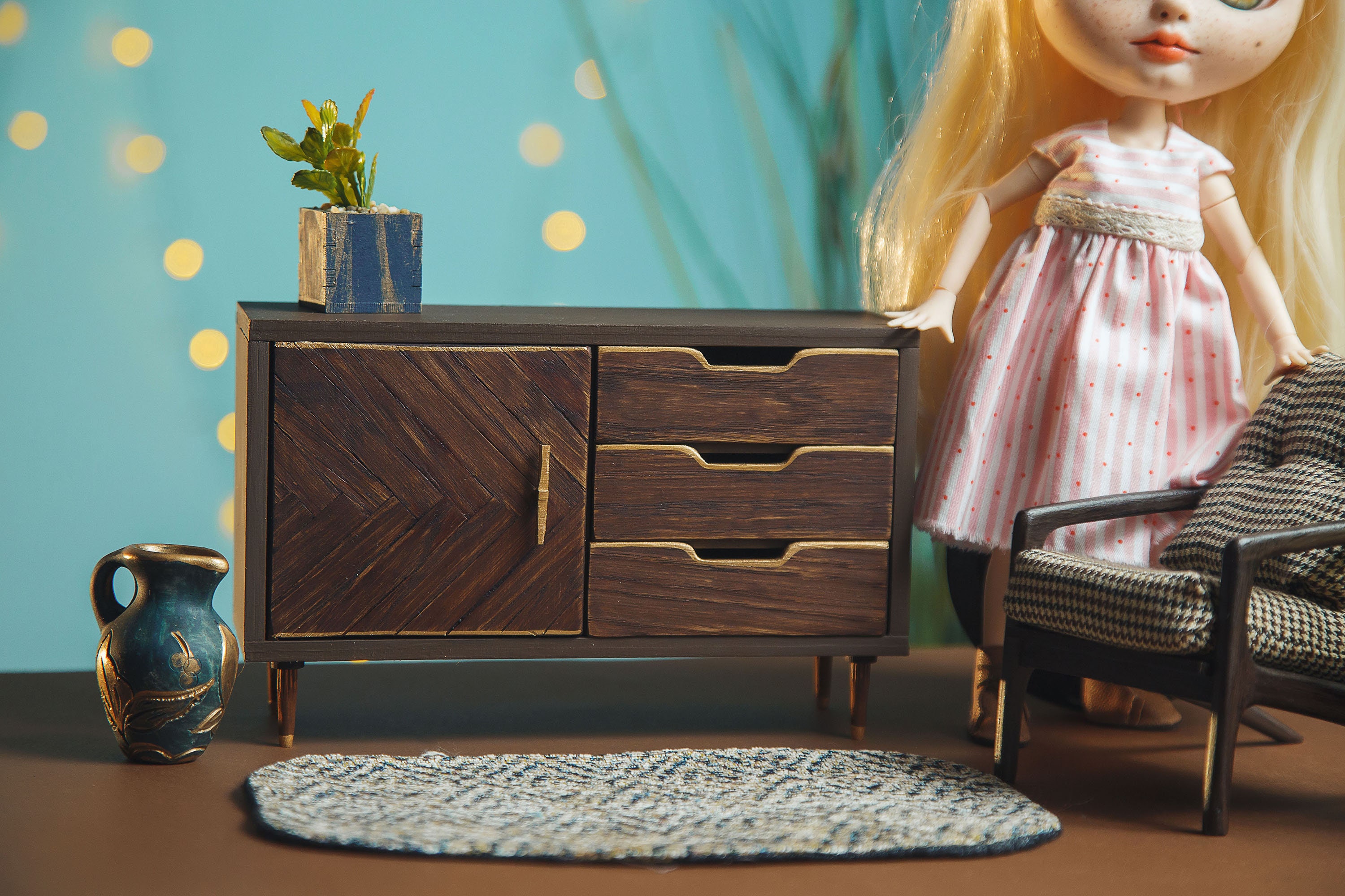 Dollhouse miniature furniture for dolls 1/6. Brown chest of Etsy