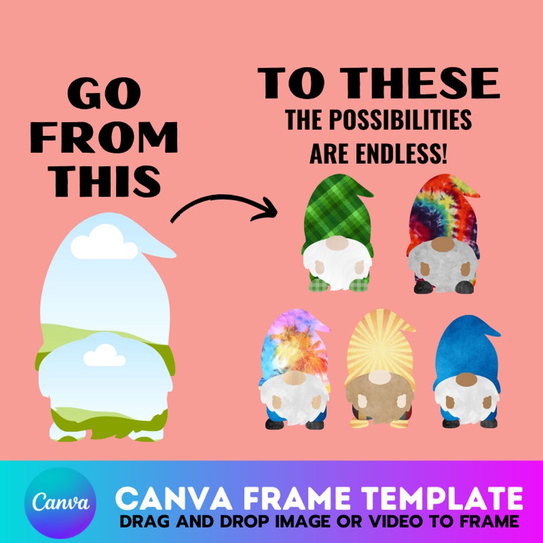 Canva Custom Frames Template, Cute DIY Gnome, Editable, Digital Download, Easy Drag and Drop