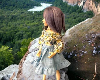 Minifee doll Boho flower top, gathered skirt, fits 1/4 bjd, MSD, like Harucasting, similar bodies