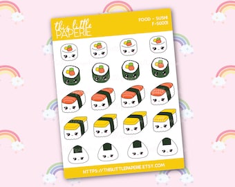 Kawaii Sushi Sticker Sheet, Cute Sushi Sticker Sheet, Sushi Stickers - F-S0001