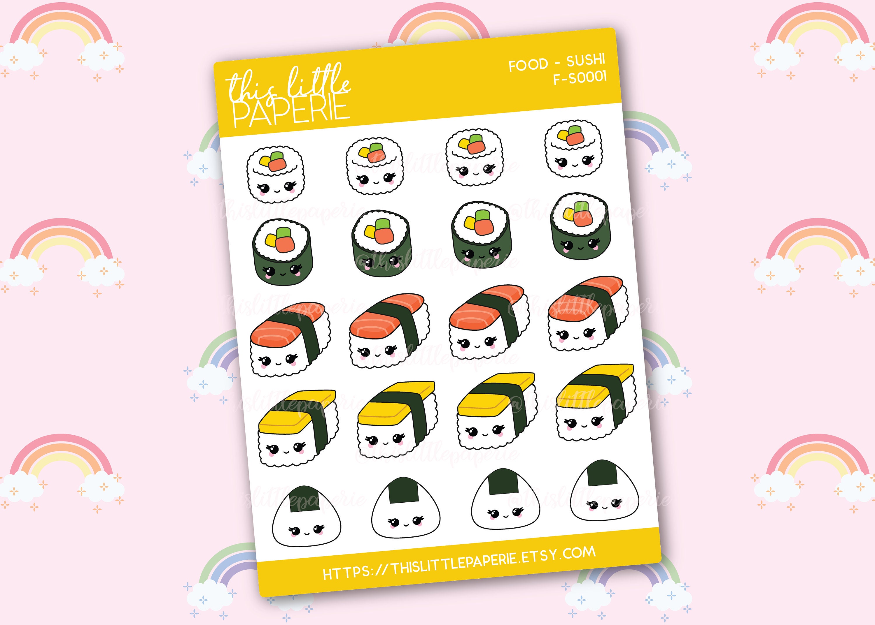 Kawaii Sushi Sticker Sheet, Cute Sushi Sticker Sheet, Sushi Stickers ...