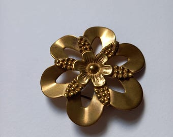 Broche Ancienne élégante Fleur Dorée Avec Strass - Bijou Vintage - Occasion