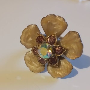 Floral statement ring with enamel and beads - UK size L