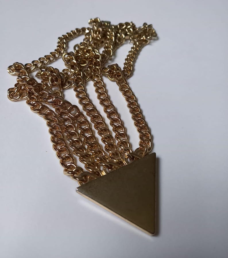 Gold-tone '70s Style Multi-strand Necklace With Triangle Pendant - Etsy