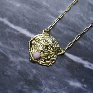 18k Gold Vermeil Tiger Birthstone Necklace with beautiful 0.90 carat round cut real pink Opal (October birthstone)