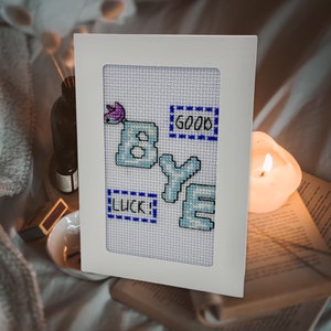 Au revoir, bonne chance, carte de point de croix