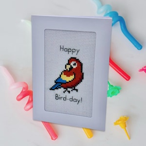 Carte au point de croix Happy Bird Day