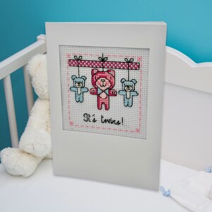 Carte de point de croix bébé nouveau bébé Jumeaux