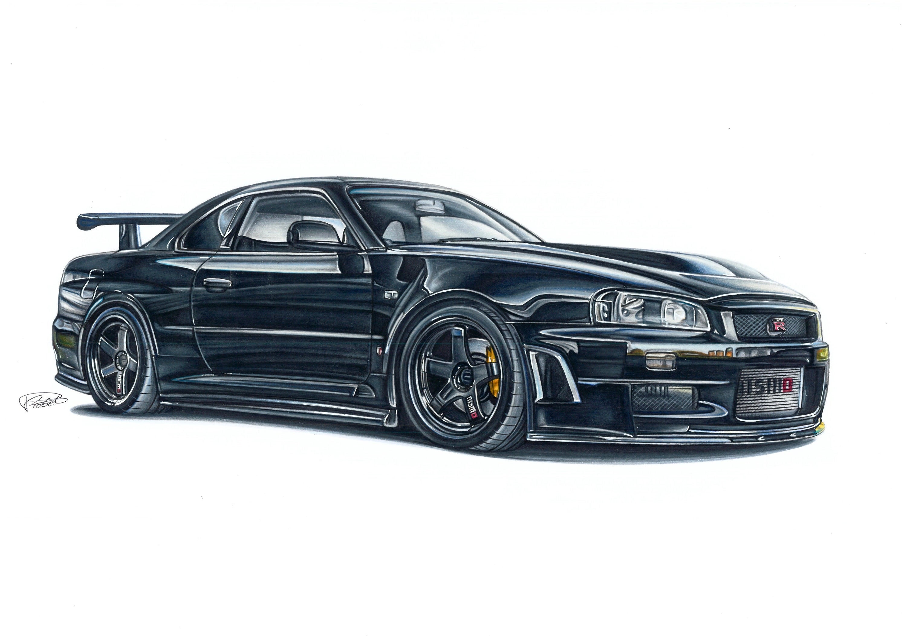 Nissan Skyline R34 Gtr Art Print Drawing As Poster Artwork Etsy India