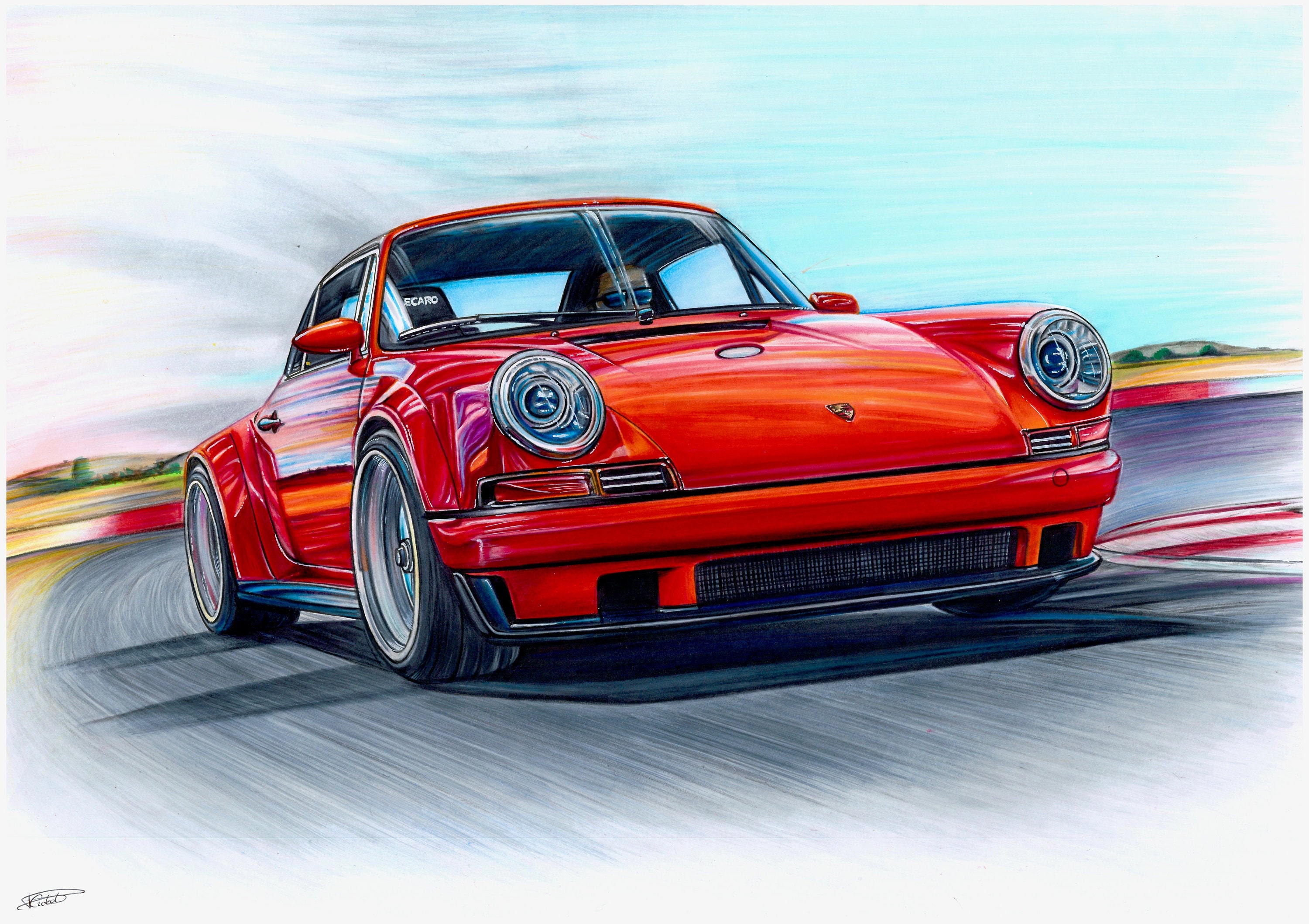 Porsche 911 Kunstdruck Singer Porsche Zeichnung als Poster