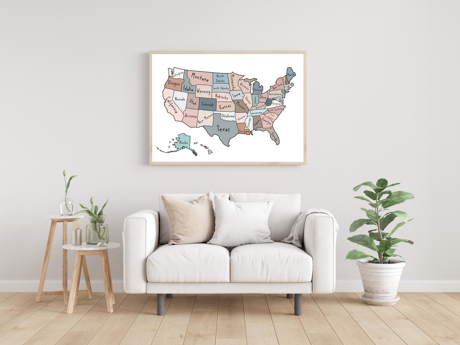 United States Map Wall Art USA Map Print All States Named Etsy