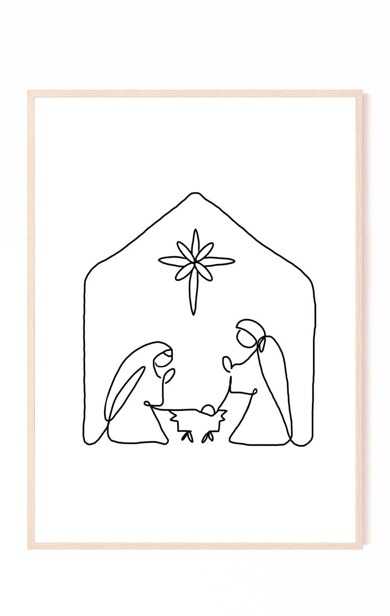 Nativity Line Art Printable Nativity Print Christmas Wall Etsy