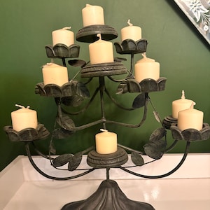 Vintage Metal Green Candelabra 13 Candle Holder Mantel Fireplace Centerpiece