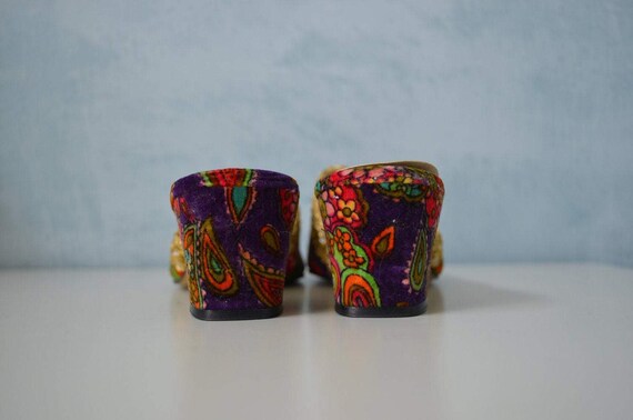 70's Mule Bohemian Oomphies Pasley Colorful Velve… - image 3